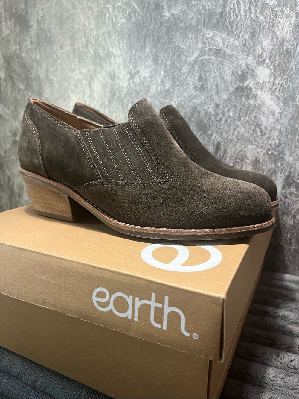Earth Women's Brown Suede Slip-On Mule with Low Block Heel 7 wide